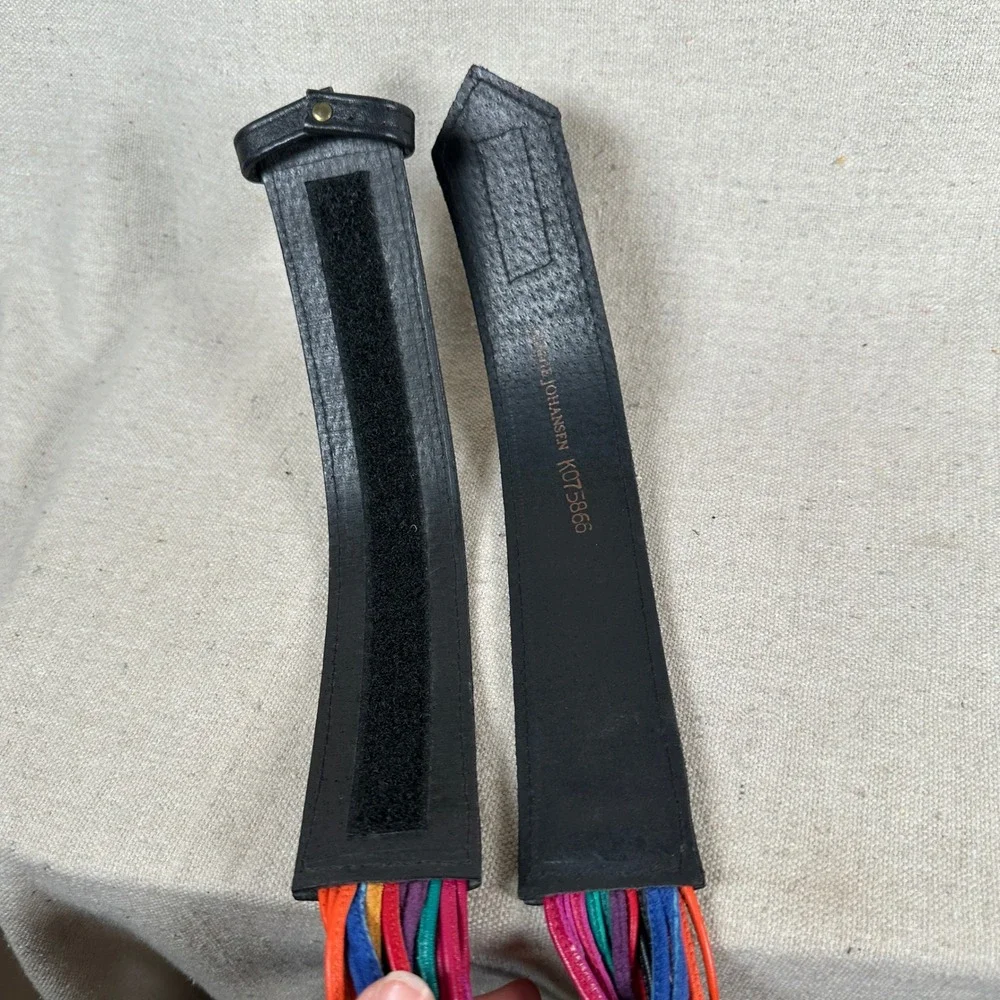 80s‎ vintage statement Multi Leather Cord Bead Belt Black Multi Rainbow Boho
